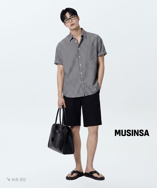 MUSINSA STANDARD（ムシンサスタンダード）の「[クールタンダード] ワイドチノショーツ [ブラック]（その他パンツ・メンズ・その他・26/27/28/29/30/31/32/33/34/36/38/40/42）」の6枚目の写真