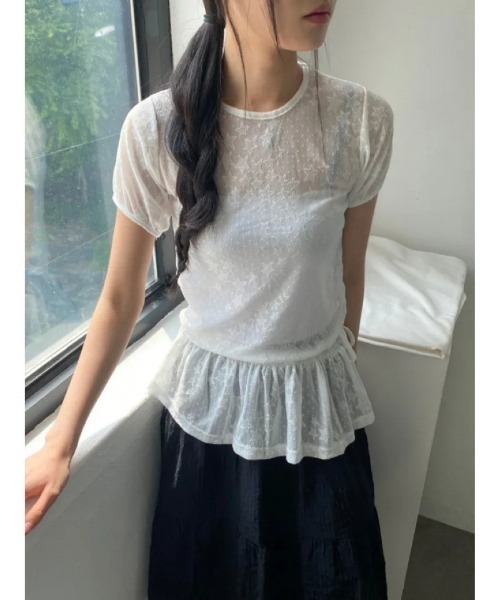 Ritzy(リッツィー)の「星柄レース 裾フリルトップス(Tシャツ/カットソー・レディース・ホワイト/ブラック・FREE)」の3枚目の写真