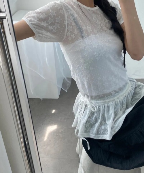 Ritzy(リッツィー)の「星柄レース 裾フリルトップス(Tシャツ/カットソー・レディース・ホワイト/ブラック・FREE)」の9枚目の写真
