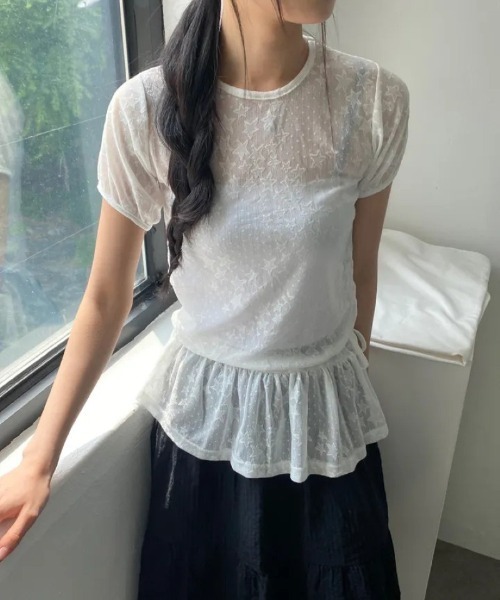 Ritzy(リッツィー)の「星柄レース 裾フリルトップス(Tシャツ/カットソー・レディース・ホワイト/ブラック・FREE)」の13枚目の写真