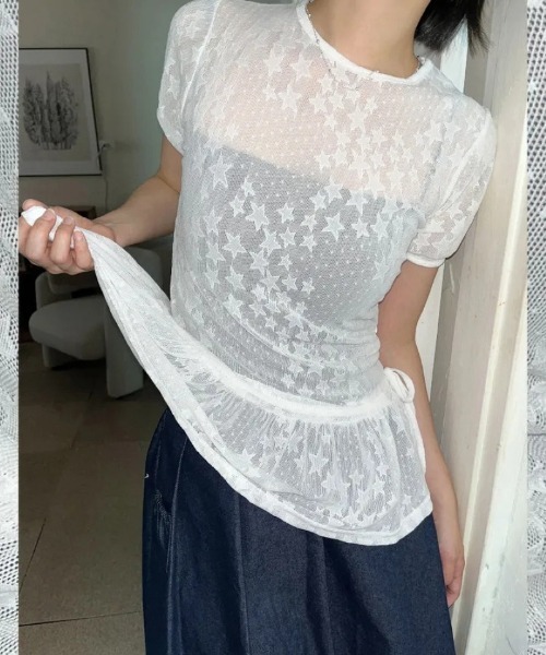 Ritzy(リッツィー)の「星柄レース 裾フリルトップス(Tシャツ/カットソー・レディース・ホワイト/ブラック・FREE)」の18枚目の写真