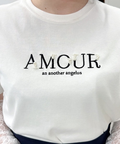an another angelus(アンアナザーアンジェラス)の「パールロゴ刺繍T/fint フィント(Tシャツ/カットソー・レディース・オフホワイト/ブラック/ライトピンク・FREE)」の6枚目の写真