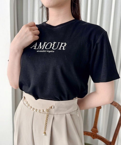 an another angelus(アンアナザーアンジェラス)の「パールロゴ刺繍T/fint フィント(Tシャツ/カットソー・レディース・オフホワイト/ブラック/ライトピンク・FREE)」の5枚目の写真