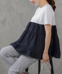 1 sono ホワイト　パフィスリーブハイブリッドTEE カットソー Sono（ソーノ）の「【SONO/ソーノ】ハイブリッドスリーブTシャツ（T