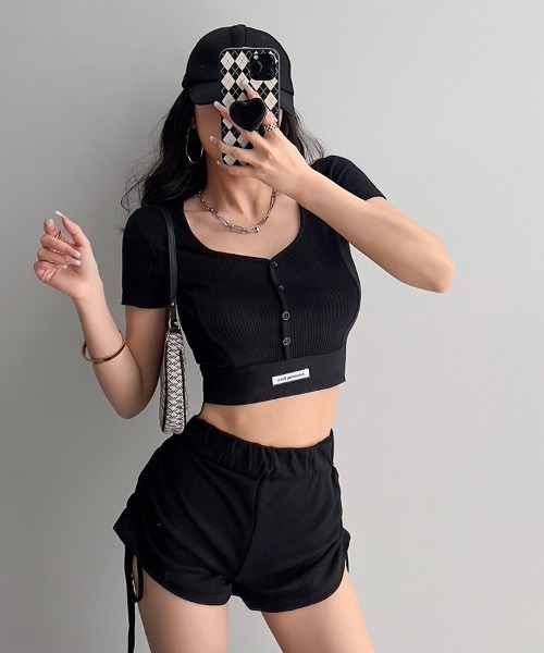 SHEPP(シープ)の「裾ロゴリブフロントボタン半袖カットソー(Tシャツ/カットソー・レディース・ブラック/ホワイト/ライトグレー/ダークグレー/ピンク・F)」の13枚目の写真