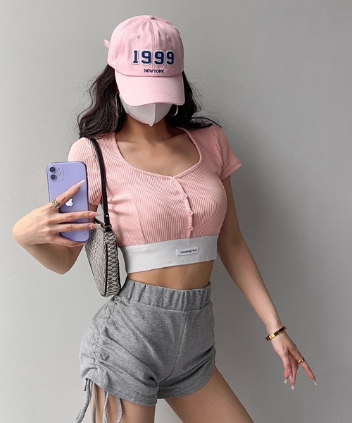 SHEPP(シープ)の「裾ロゴリブフロントボタン半袖カットソー(Tシャツ/カットソー・レディース・ブラック/ホワイト/ライトグレー/ダークグレー/ピンク・F)」の21枚目の写真