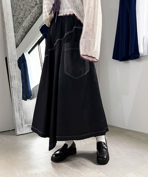 DOUBLE NAME(ダブルネーム)の「接触冷感デニム クロスカットドレープスカート(デニムスカート・レディース・ブラック系その他/ネイビー・FREE)」の5枚目の写真