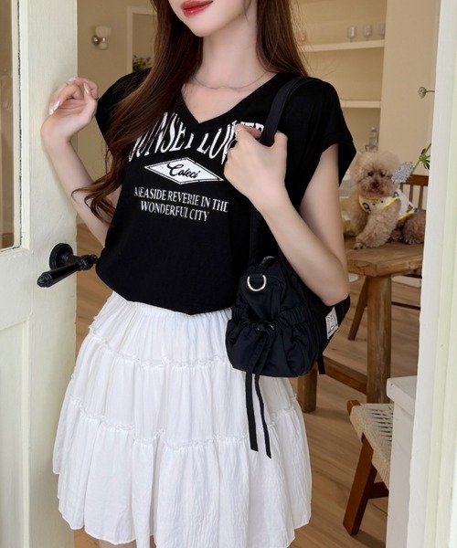 Ada.（エイダ）の「サイド ギャザー Vネック カレッジ ロゴ Tシャツ（Tシャツ/カットソー・レディース・ホワイト/グレー/ブラック・FREE）」の10枚目の写真