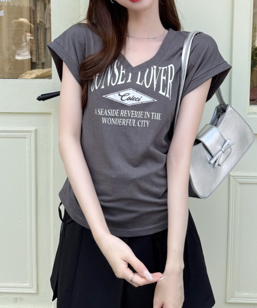 Ada.（エイダ）の「サイド ギャザー Vネック カレッジ ロゴ Tシャツ（Tシャツ/カットソー・レディース・ホワイト/グレー/ブラック・FREE）」の20枚目の写真