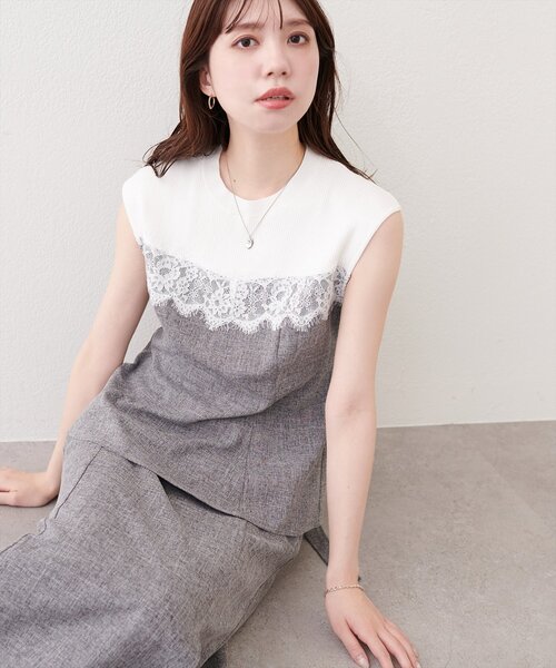 セール】レース切替ペプラムTOPS（シャツ/ブラウス）｜natural couture