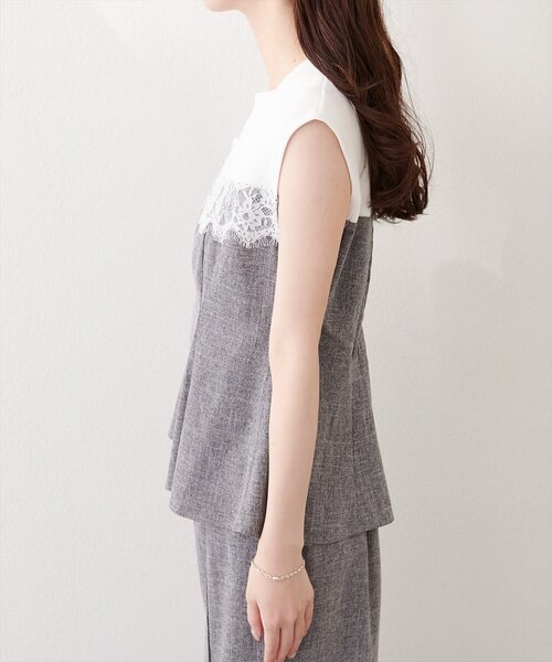 natural couture(ナチュラルクチュール)の「レース切替ペプラムTOPS(シャツ/ブラウス・レディース・イエロー/ライトベージュ/ブラック・FREE)」の9枚目の写真
