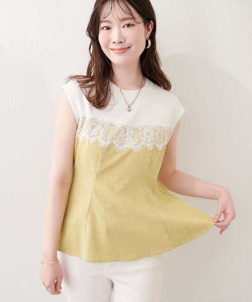 natural couture(ナチュラルクチュール)の「レース切替ペプラムTOPS(シャツ/ブラウス・レディース・イエロー/ライトベージュ/ブラック・FREE)」の18枚目の写真