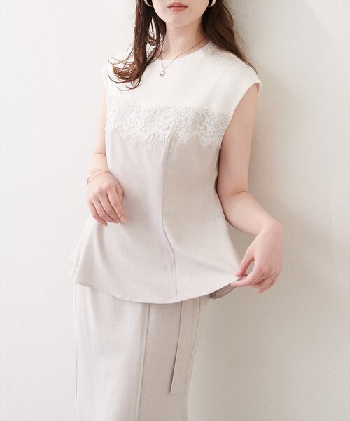 natural couture(ナチュラルクチュール)の「レース切替ペプラムTOPS(シャツ/ブラウス・レディース・イエロー/ライトベージュ/ブラック・FREE)」の21枚目の写真