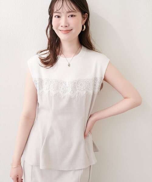 natural couture(ナチュラルクチュール)の「レース切替ペプラムTOPS(シャツ/ブラウス・レディース・イエロー/ライトベージュ/ブラック・FREE)」の22枚目の写真