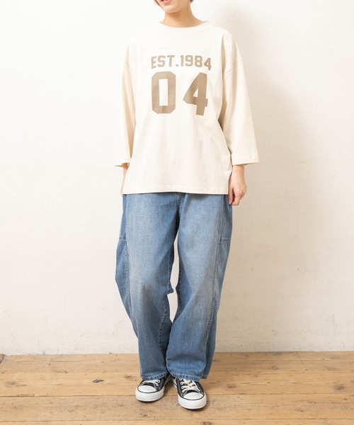 RNA-N(アールエヌエーエヌ)の「M2731 フットボールT(Tシャツ/カットソー・レディース・ベージュ/ブラック/キナリ・FREE)」の5枚目の写真