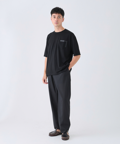 EDIFICE（エディフィス）の「レザー パッチ ウール Tシャツ（Tシャツ/カットソー・メンズ・ブラック/ベージュ/ブラウン・LARGE/MEDIUM）」の5枚目の写真