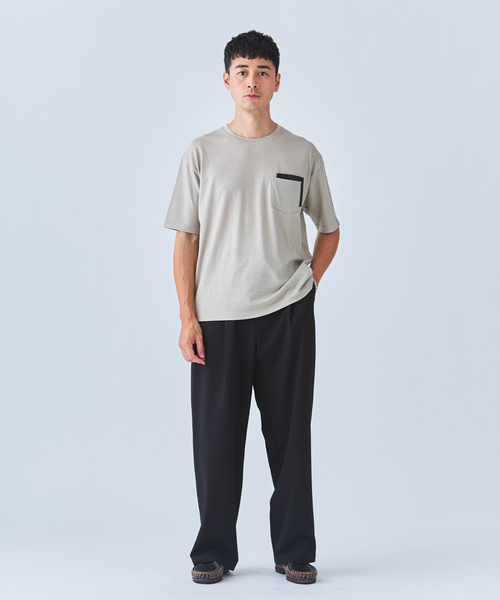 EDIFICE（エディフィス）の「レザー パッチ ウール Tシャツ（Tシャツ/カットソー・メンズ・ブラック/ベージュ/ブラウン・LARGE/MEDIUM）」の11枚目の写真