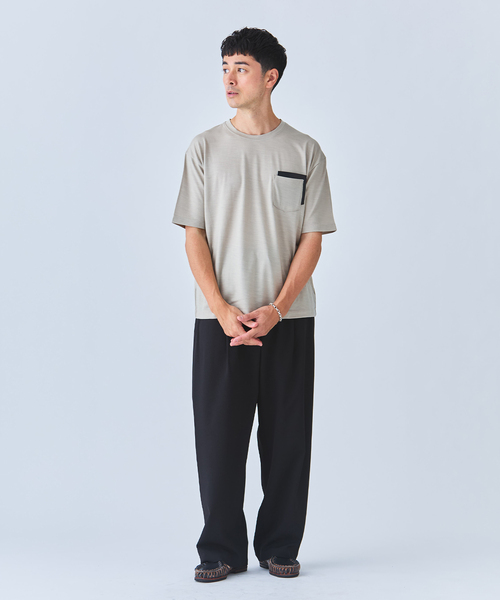 EDIFICE（エディフィス）の「レザー パッチ ウール Tシャツ（Tシャツ/カットソー・メンズ・ブラック/ベージュ/ブラウン・LARGE/MEDIUM）」の12枚目の写真