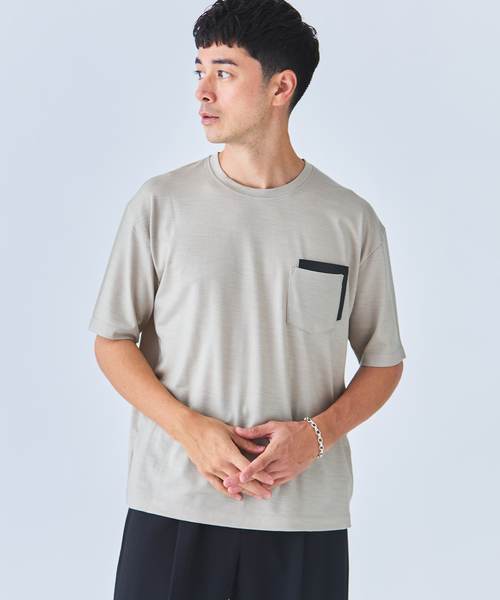 EDIFICE（エディフィス）の「レザー パッチ ウール Tシャツ（Tシャツ/カットソー・メンズ・ブラック/ベージュ/ブラウン・LARGE/MEDIUM）」の13枚目の写真