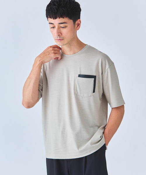EDIFICE（エディフィス）の「レザー パッチ ウール Tシャツ（Tシャツ/カットソー・メンズ・ブラック/ベージュ/ブラウン・LARGE/MEDIUM）」の14枚目の写真