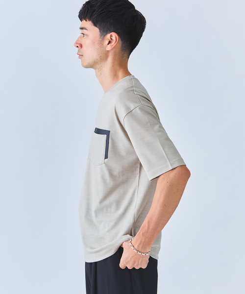 EDIFICE（エディフィス）の「レザー パッチ ウール Tシャツ（Tシャツ/カットソー・メンズ・ブラック/ベージュ/ブラウン・LARGE/MEDIUM）」の15枚目の写真