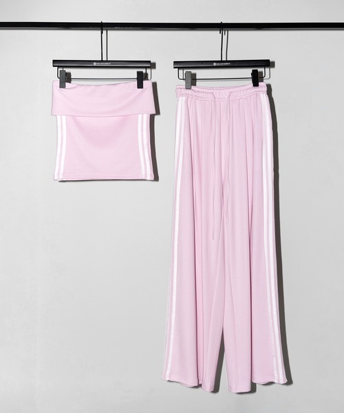 me+em select(ミームセレクト)の「【 セットアップ 】サイドラインベアトップ+タックワイドカットソーパンツ SETUP / ( SETUP ) sideline bare top + tack wide cutsew pants※※(セットアップ・レディース・ブラック/ピンク・FREE)」の10枚目の写真