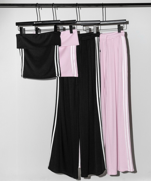 me+em select(ミームセレクト)の「【 セットアップ 】サイドラインベアトップ+タックワイドカットソーパンツ SETUP / ( SETUP ) sideline bare top + tack wide cutsew pants※※(セットアップ・レディース・ブラック/ピンク・FREE)」の8枚目の写真