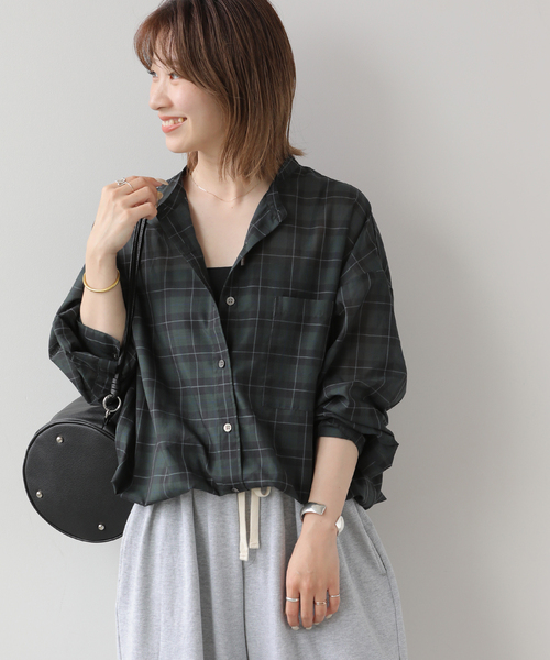 JOURNAL STANDARD relume(ジャーナルスタンダード レリューム)の「ドロストワイドシアーチェックシャツ(シャツ/ブラウス・レディース・ネイビー/ブラック/ブラウン・FREE)」の3枚目の写真