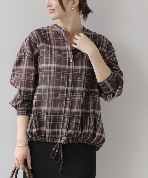 JOURNAL STANDARD relume(ジャーナルスタンダード レリューム)の「ドロストワイドシアーチェックシャツ(シャツ/ブラウス・レディース・ネイビー/ブラック/ブラウン・FREE)」の2枚目の写真