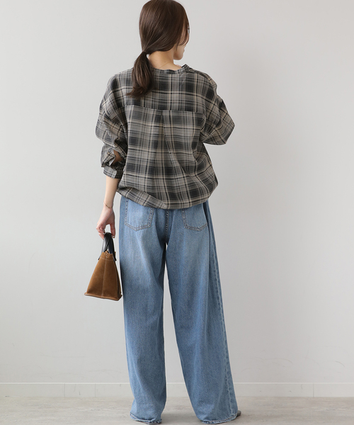 JOURNAL STANDARD relume(ジャーナルスタンダード レリューム)の「ドロストワイドシアーチェックシャツ(シャツ/ブラウス・レディース・ネイビー/ブラック/ブラウン・FREE)」の6枚目の写真