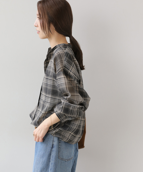 JOURNAL STANDARD relume(ジャーナルスタンダード レリューム)の「ドロストワイドシアーチェックシャツ(シャツ/ブラウス・レディース・ネイビー/ブラック/ブラウン・FREE)」の8枚目の写真