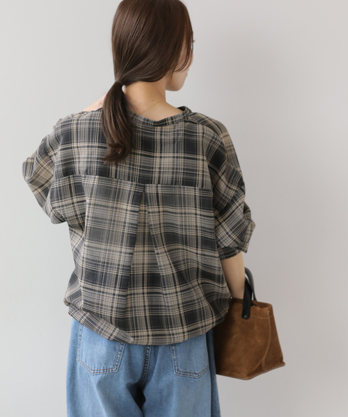 JOURNAL STANDARD relume(ジャーナルスタンダード レリューム)の「ドロストワイドシアーチェックシャツ(シャツ/ブラウス・レディース・ネイビー/ブラック/ブラウン・FREE)」の9枚目の写真