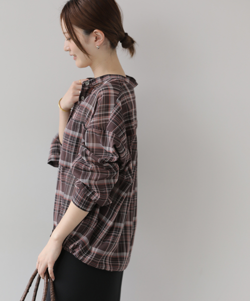 JOURNAL STANDARD relume(ジャーナルスタンダード レリューム)の「ドロストワイドシアーチェックシャツ(シャツ/ブラウス・レディース・ネイビー/ブラック/ブラウン・FREE)」の14枚目の写真