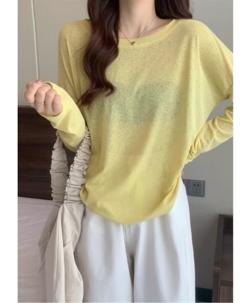 SALTMINT（ソルトミント）の「シアークルーネックトップス（Tシャツ/カットソー・レディース・イエロー/ホワイト/ライトピンク/ミント/ブラック/ライトブルー・FREE）」の5枚目の写真