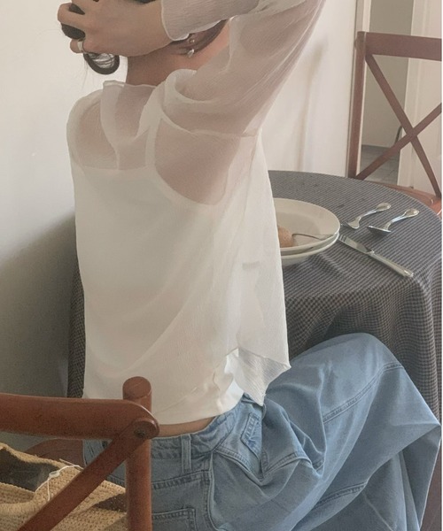 LETee(レティー)の「軽やかなシアー素材で抜け感を演出。ふんわり揺れる大人フェミニンなシフォンブラウス(シャツ/ブラウス・レディース・グレー/アイボリー・FREE)」の7枚目の写真