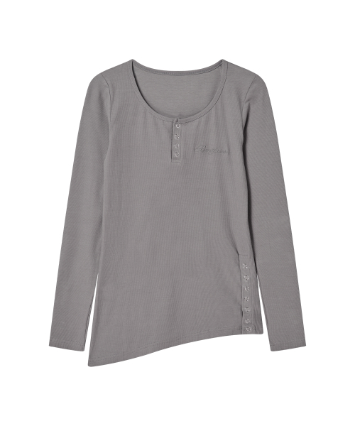 ROGIN N ROSIE(ロギンエンロージー)の「Side Button Detailed Slim-Fit Long Sleeve Light gray(Tシャツ/カットソー・レディース・その他・FREE)」の4枚目の写真