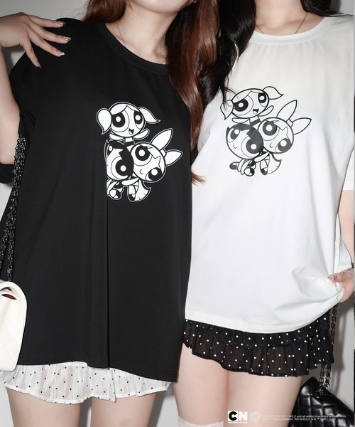 me+em select(ミームセレクト)の「【THE POWERPUFF GIRLS】パワーパフガールズビッグプリントオーバーサイズTシャツ / big print oversize Tee【 セットアップ着用可能 】(Tシャツ/カットソー・レディース・ブラック/ホワイト・FREE)」の21枚目の写真