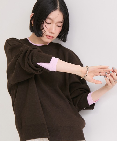 le cercle ADAM ET ROPE'（ルセルクルアダムエロペ）の「レイヤード風スウェットライクニットプルオーバー（ニット/セーター・レディース・グレー系その他/ブラック系その他/ブラウン系その他・FREE）」の12枚目の写真