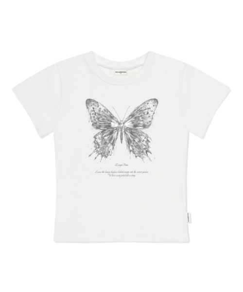 ESCAPEFROM(エスケープフロム)の「グロウバタフライプリントスリムフィット半袖Tシャツアイボリー(Tシャツ/カットソー・レディース・その他・LARGE/MEDIUM)」の1枚目の写真