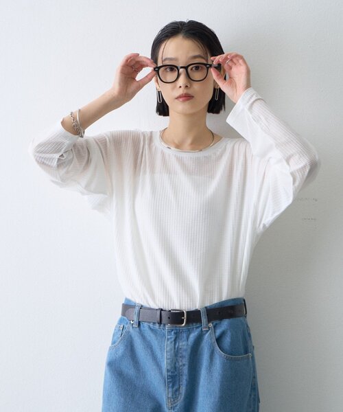CIAOPANIC TYPY（チャオパニックティピー）の「∴サイドスリットシアーワッフルTee（Tシャツ/カットソー・レディース・ホワイト/ブラック/ブラウン/グレー/グリーン・ONE SIZE）」の6枚目の写真