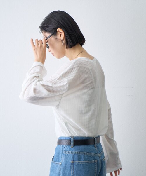CIAOPANIC TYPY（チャオパニックティピー）の「∴サイドスリットシアーワッフルTee（Tシャツ/カットソー・レディース・ホワイト/ブラック/ブラウン/グレー/グリーン・ONE SIZE）」の7枚目の写真