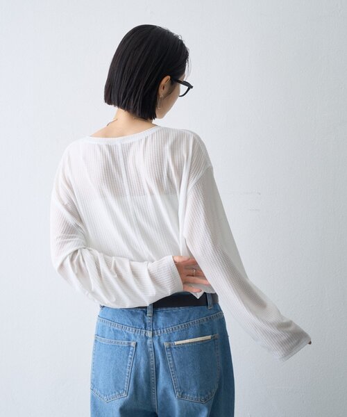 CIAOPANIC TYPY（チャオパニックティピー）の「∴サイドスリットシアーワッフルTee（Tシャツ/カットソー・レディース・ホワイト/ブラック/ブラウン/グレー/グリーン・ONE SIZE）」の8枚目の写真