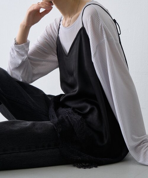 CIAOPANIC TYPY（チャオパニックティピー）の「∴サイドスリットシアーワッフルTee（Tシャツ/カットソー・レディース・ホワイト/ブラック/ブラウン/グレー/グリーン・ONE SIZE）」の20枚目の写真