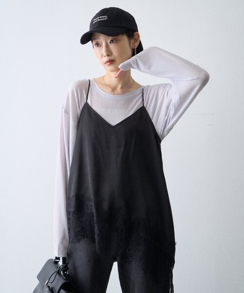 CIAOPANIC TYPY（チャオパニックティピー）の「∴サイドスリットシアーワッフルTee（Tシャツ/カットソー・レディース・ホワイト/ブラック/ブラウン/グレー/グリーン・ONE SIZE）」の21枚目の写真