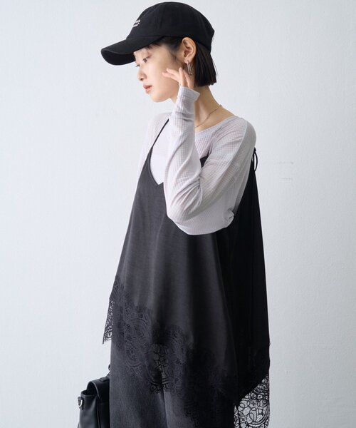 CIAOPANIC TYPY（チャオパニックティピー）の「∴サイドスリットシアーワッフルTee（Tシャツ/カットソー・レディース・ホワイト/ブラック/ブラウン/グレー/グリーン・ONE SIZE）」の22枚目の写真