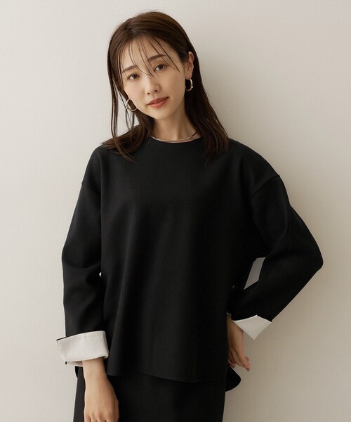 UNTITLED(アンタイトル)の「【セットアップ可/スウェットライク】袖口シャツドッキングプルオーバー(Tシャツ/カットソー・レディース・チャコールグレー/ブラック/アイボリー・00/02/04/44)」の2枚目の写真