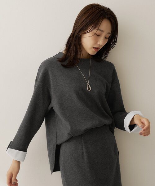 UNTITLED(アンタイトル)の「【セットアップ可/スウェットライク】袖口シャツドッキングプルオーバー(Tシャツ/カットソー・レディース・チャコールグレー/ブラック/アイボリー・00/02/04/44)」の9枚目の写真