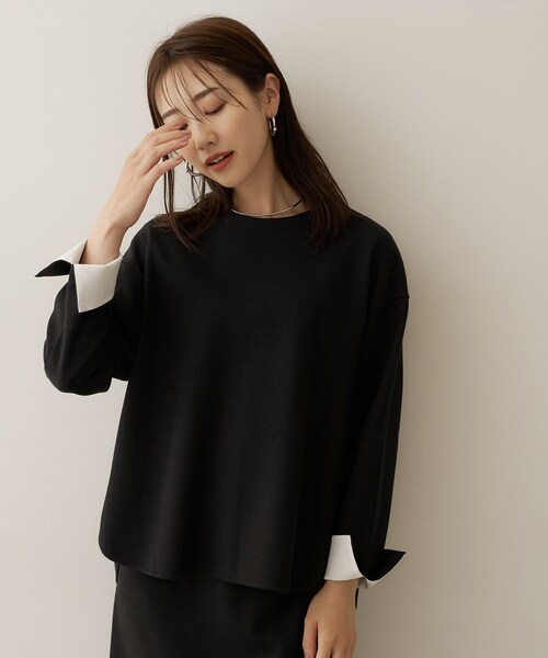 UNTITLED(アンタイトル)の「【セットアップ可/スウェットライク】袖口シャツドッキングプルオーバー(Tシャツ/カットソー・レディース・チャコールグレー/ブラック/アイボリー・00/02/04/44)」の13枚目の写真