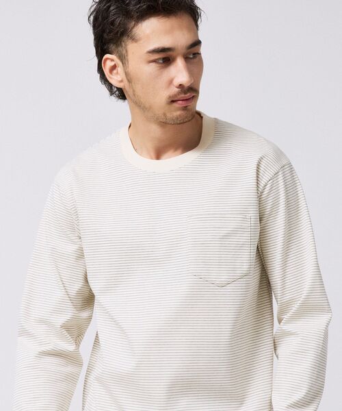 TAKEO KIKUCHI（タケオキクチ）の「シルケット ボーダー 長袖 Tシャツ（Tシャツ/カットソー・メンズ・ホワイト系4/ブラック系1・02/03/04）」の4枚目の写真