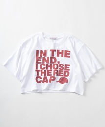 【70】【RED CAP GIRL/レッドキャップガール】韓国ストリート風 スタイルアップ ショート丈 半袖Tシャツ/クルーネック/ワイド/レディース